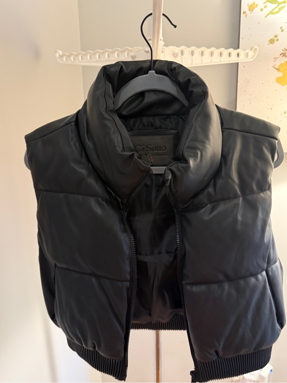 Ci Sono Black Puffer Vest with High Collar
